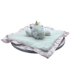 Cloud‎ Island Unicorn Lovey Security Blanket Plush White Pink Satin Trim 14”x14”